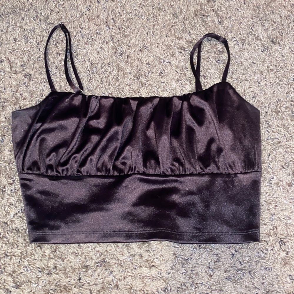 Dark brown/black ruffled top, mint condition